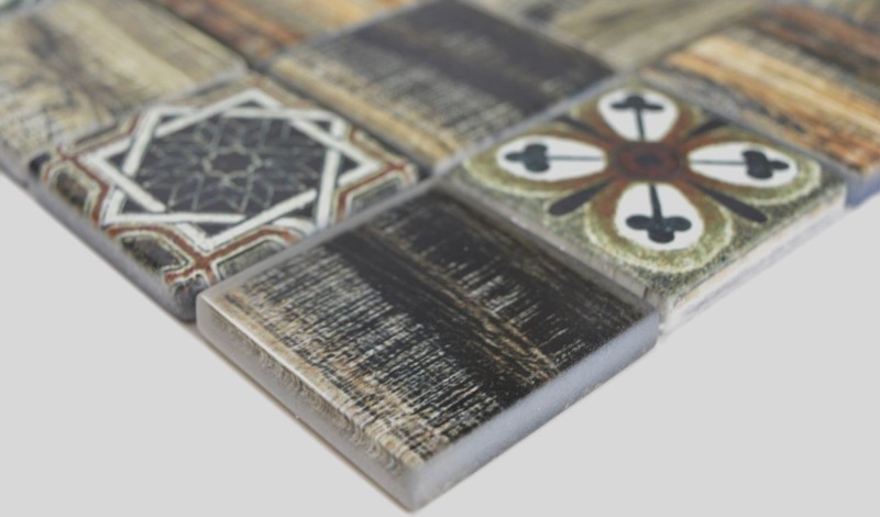 Mosaic tile patchwork beachhouse wood look RETRO vintage blue green wall kitchen tile backsplash bathroom MOS160-w500