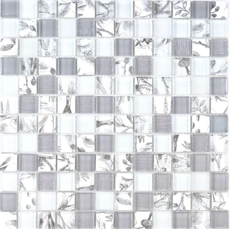 Glass mosaic mosaic tiles Arts and Crafts white gray wall tile backsplash kitchen shower bathroom MOS74-2000