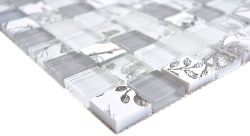 Glass mosaic mosaic tiles Arts and Crafts white gray wall tile backsplash kitchen shower bathroom MOS74-2000