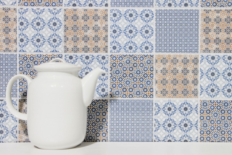 Hand pattern retro vintage mosaic tile ceramic white blue orange gray MOS22B-1404_m