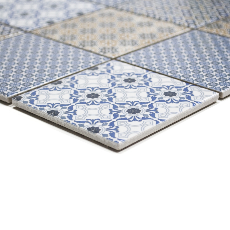 Hand pattern retro vintage mosaic tile ceramic white blue orange gray MOS22B-1404_m
