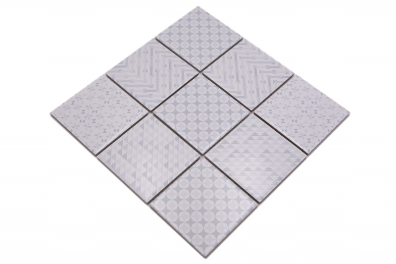Hand pattern retro vintage mosaic tile ceramic white Geo White MOS22B-1401_m