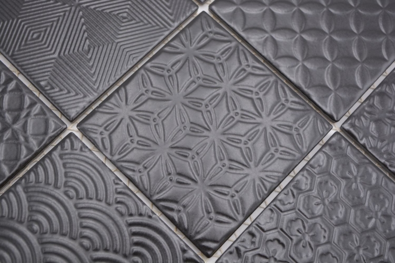 Hand pattern retro vintage mosaic tile ceramic black Spirit black MOS22B-1403_m