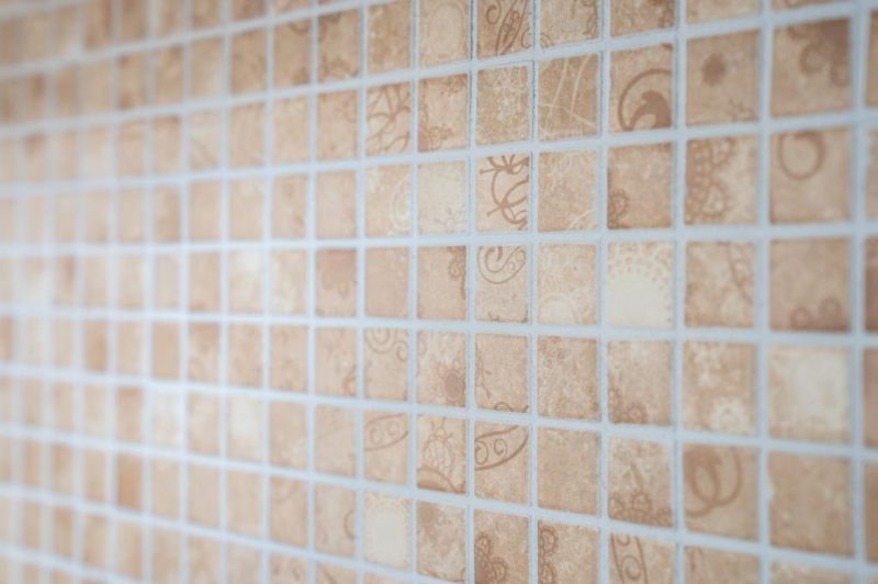 Hand pattern mosaic tile retro vintage ceramic mosaic beige brown kitchen splashback MOS18D-1412_m