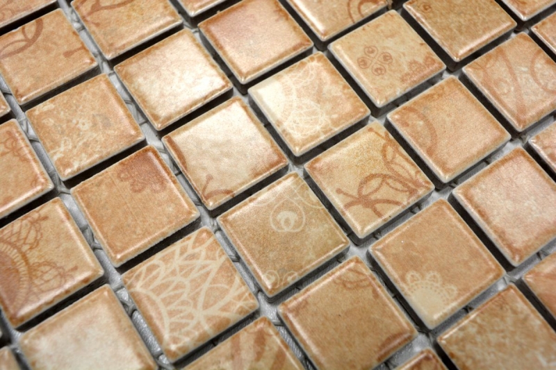 Hand pattern mosaic tile retro vintage ceramic mosaic beige brown kitchen splashback MOS18D-1412_m
