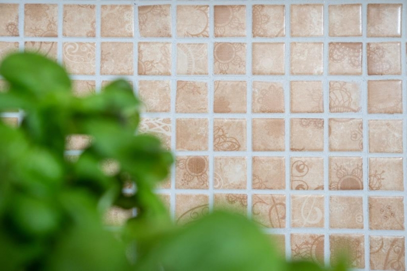 Hand pattern mosaic tile retro vintage ceramic mosaic beige brown kitchen splashback MOS18D-1412_m