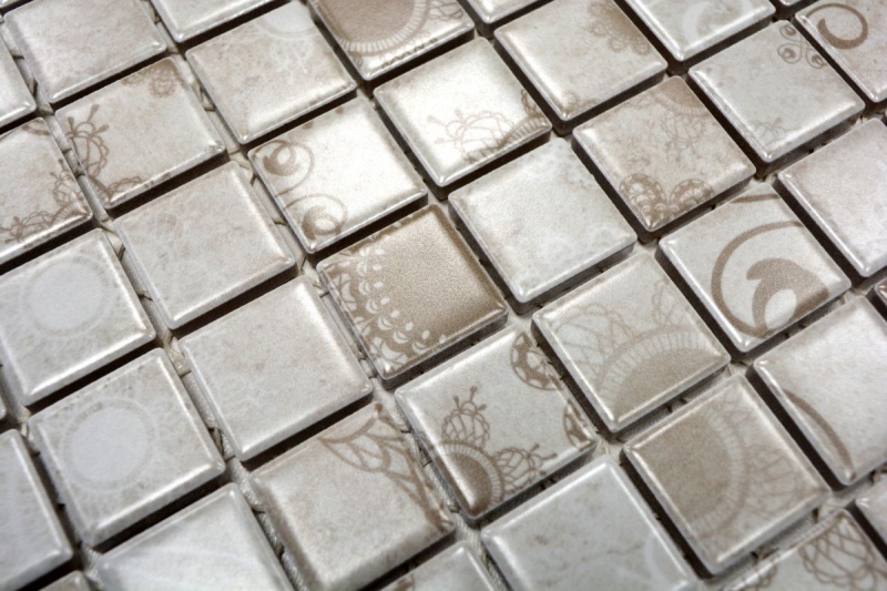 Hand pattern mosaic tile retro vintage ceramic mosaic gray khaki tile backsplash MOS18D-1402_m