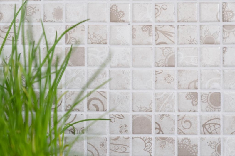 Hand pattern mosaic tile retro vintage ceramic mosaic gray khaki tile backsplash MOS18D-1402_m