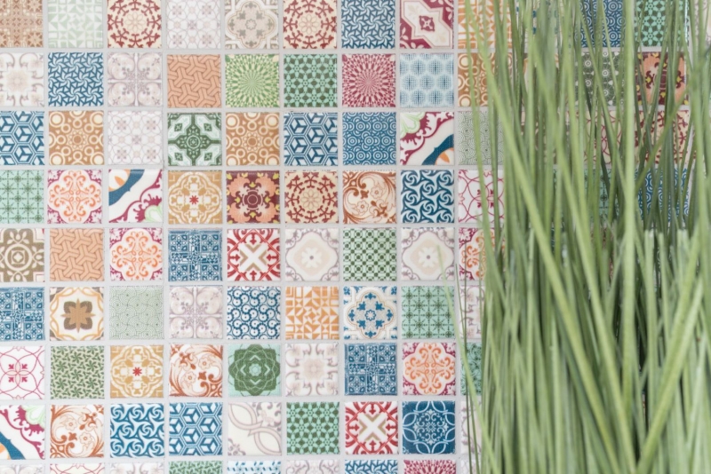Hand-patterned colorful mosaic tile Spanish look retro vintage ceramic mosaic MOS18D-1616_m