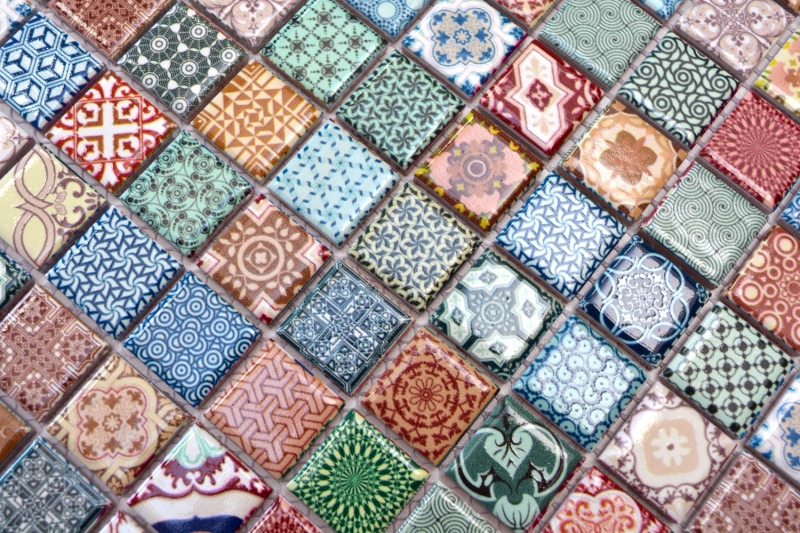 Hand-patterned colorful mosaic tile Spanish look retro vintage ceramic mosaic MOS18D-1616_m