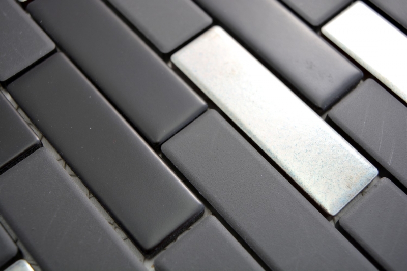 Hand sample composite mosaic ceramic black silver chrome rods tile backsplash MOS26-0317_m