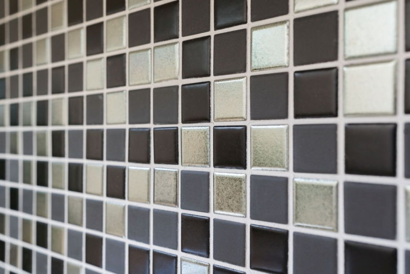 Hand sample mosaic tile ceramic black silver anthracite chrome kitchen splashback MOS18-0317_m