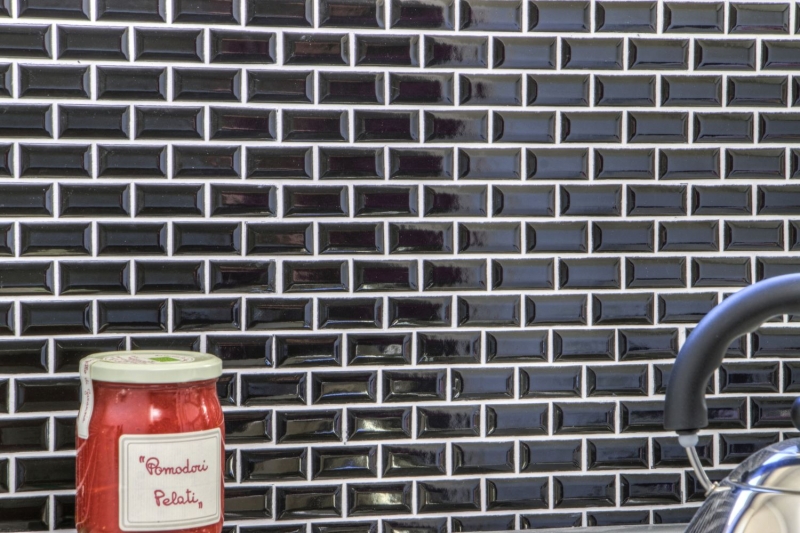 Hand sample Mini Metro Subway mosaic tile ceramic black backsplash kitchen MOS26-0302_m