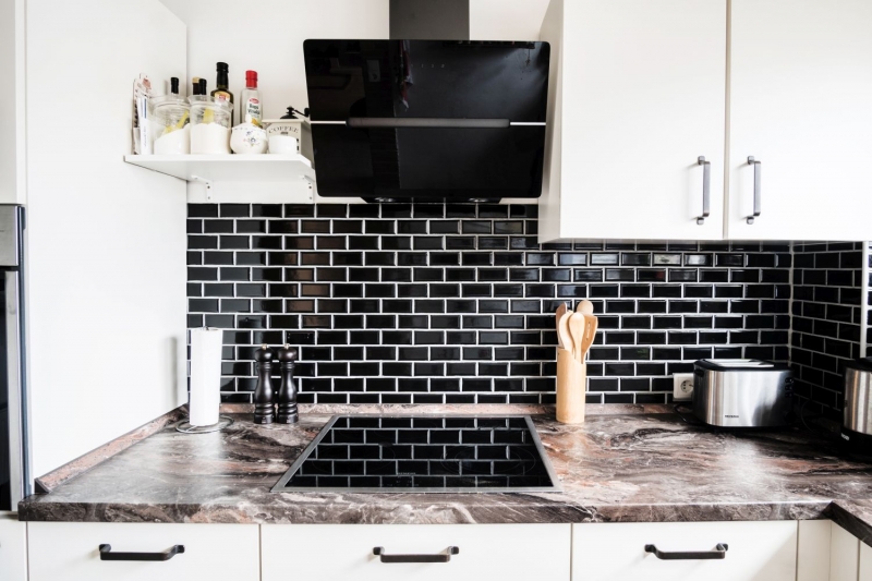 Hand sample Metro Subway mosaic tile ceramic tile backsplash kitchen black MOS26M-0303_m