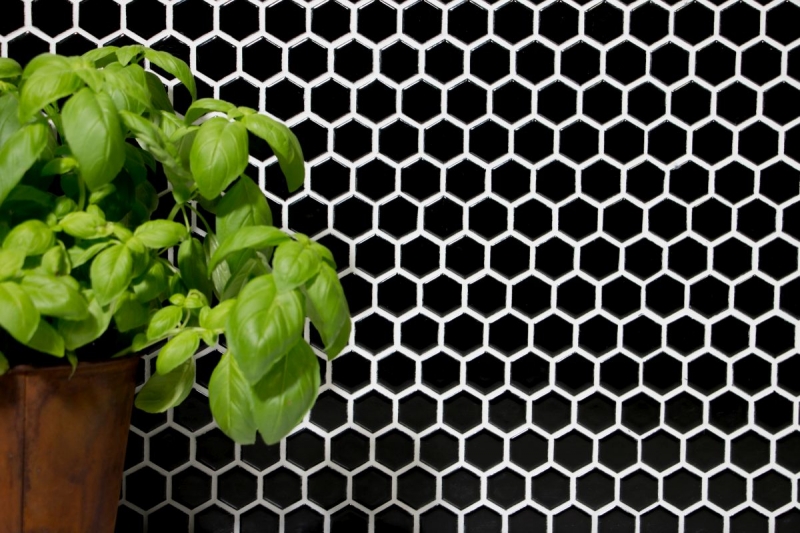 Hand pattern mosaic tile ceramic hexagon black glossy wall tile bathroom tile MOS11A-0302_m
