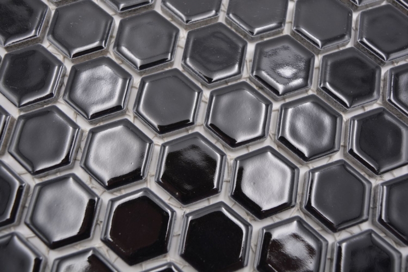 Hand pattern mosaic tile ceramic hexagon black glossy wall tile bathroom tile MOS11A-0302_m