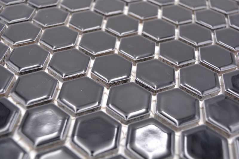Hand pattern mosaic tile ceramic hexagon black glossy wall tile bathroom tile MOS11A-0302_m