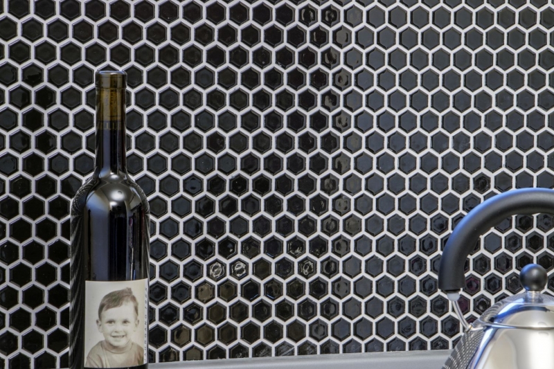 Hand pattern mosaic tile ceramic hexagon black glossy wall tile bathroom tile MOS11A-0302_m