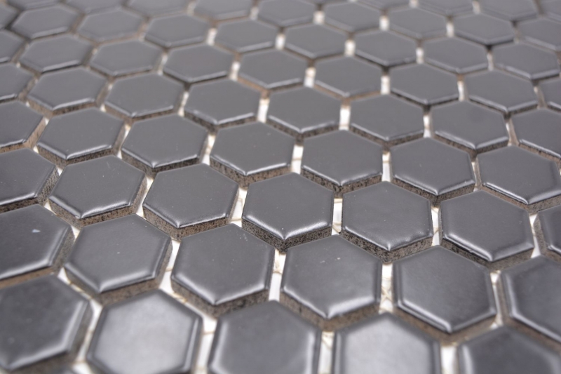 Hand-painted mosaic tile ceramic hexagon black matt shower splashback MOS11A-0311_m