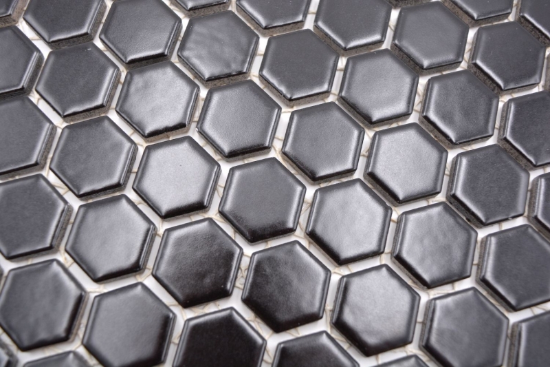 Hand-painted mosaic tile ceramic hexagon black matt shower splashback MOS11A-0311_m