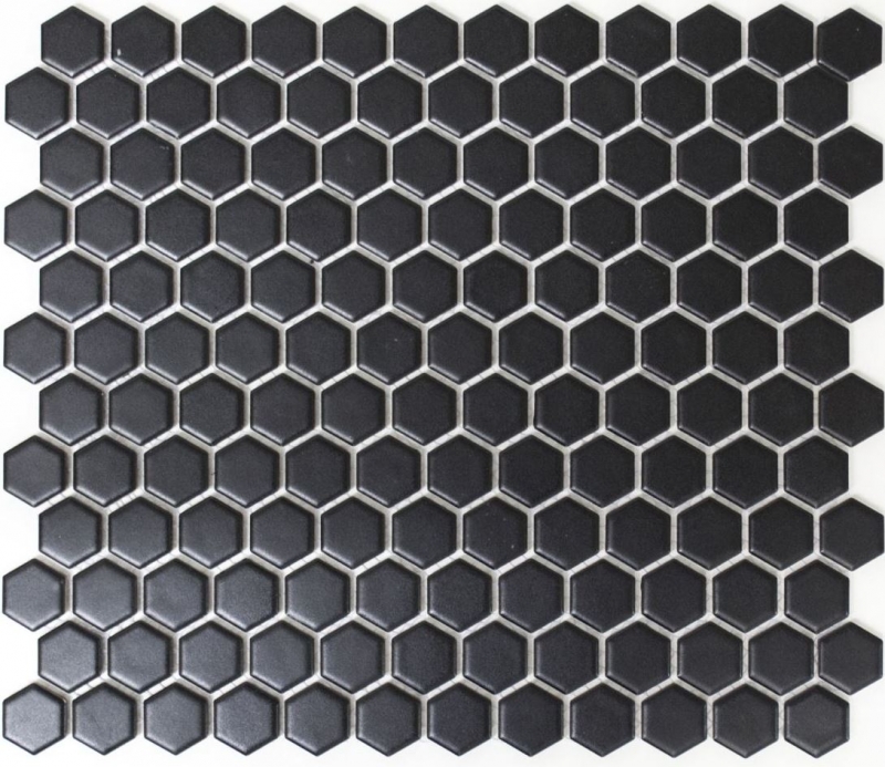 Hand-painted mosaic tile ceramic hexagon black matt shower splashback MOS11A-0311_m