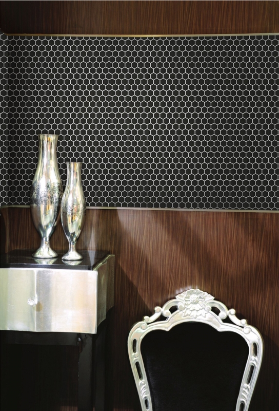 Hand-painted mosaic tile ceramic hexagon black matt shower splashback MOS11A-0311_m