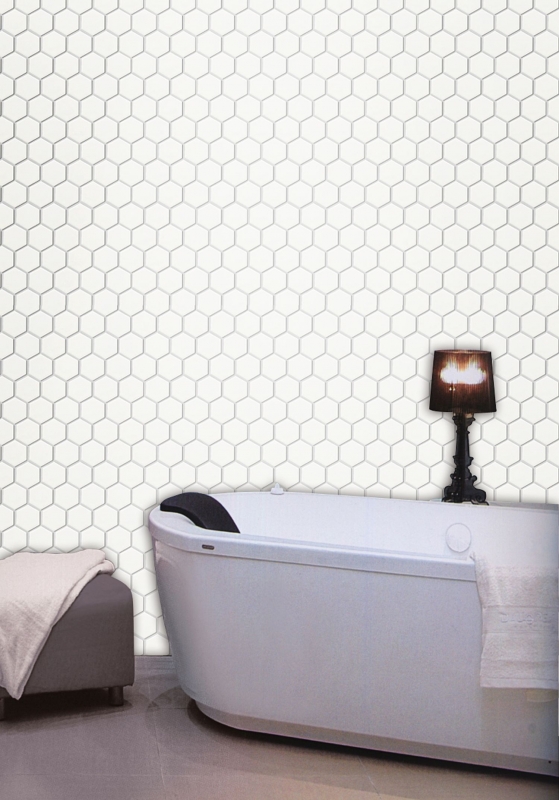 Hand-patterned mosaic tile ceramic hexagon white glossy kitchen splashback MOS11B-0102_m