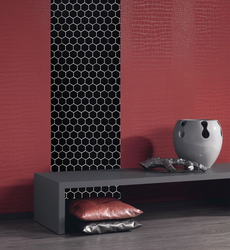 Hand-painted mosaic tile ceramic hexagon black glossy shower splashback MOS11B-0302_m