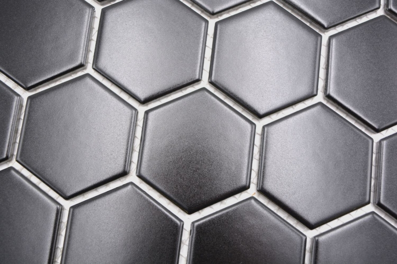 Hand-painted mosaic tile ceramic hexagon black matt shower splashback MOS11B-0311_m