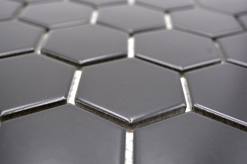 Hand-painted mosaic tile ceramic hexagon black matt shower splashback MOS11B-0311_m