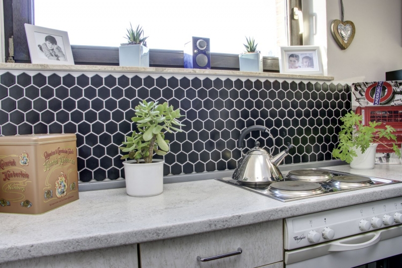 Hand-painted mosaic tile ceramic hexagon black matt shower splashback MOS11B-0311_m