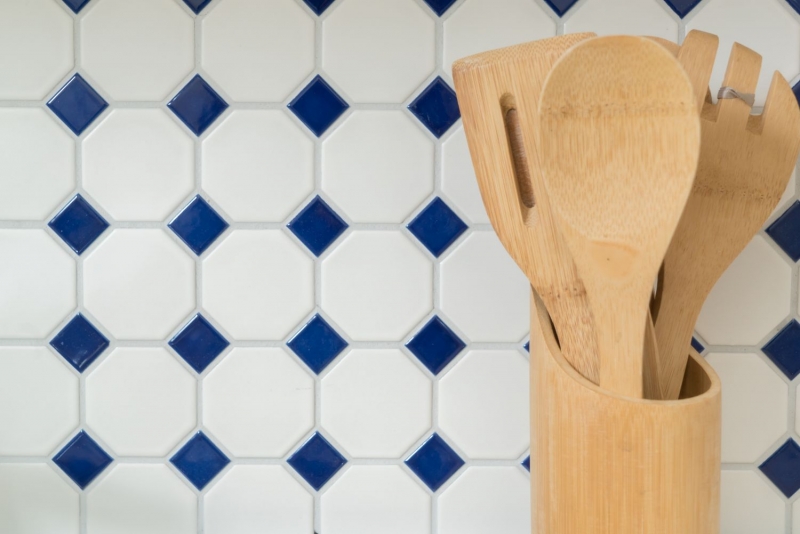 Hand pattern mosaic tile ceramic blue octagon white matt blue glossy wall tile bathroom tile MOS13-OctaG464_m