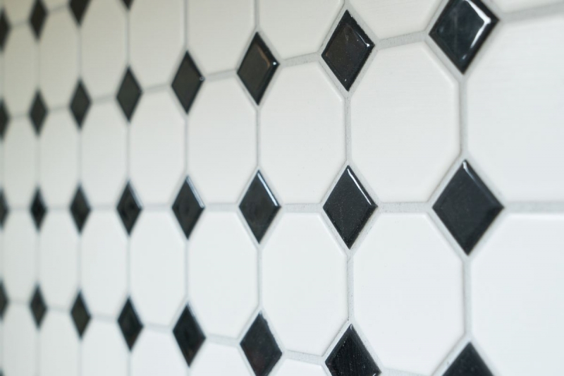 Hand-painted mosaic tile ceramic octagon white matt black glossy wall tile bathroom tile MOS13-OctaG468_m