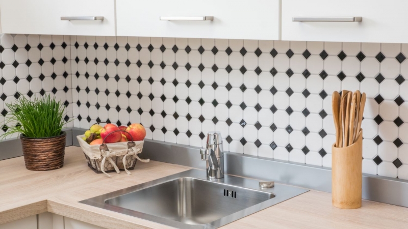 Hand-painted mosaic tile ceramic octagon white matt black glossy wall tile bathroom tile MOS13-OctaG468_m