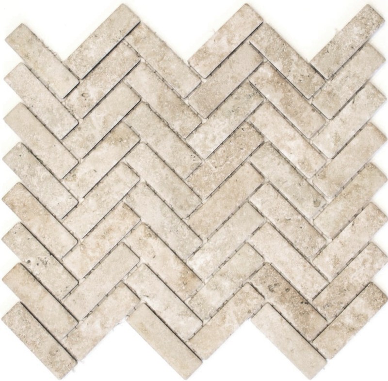 Hand-painted mosaic tile ceramic herringbone stone effect beige tile backsplash kitchen MOS24-SO76_m