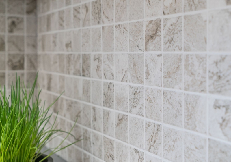 Hand-painted mosaic tile natural stone look gray beige texture tile backsplash MOS16-HWA4LG_m