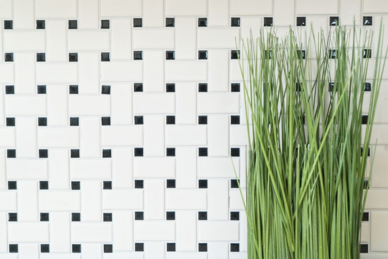 Hand-painted mosaic tile ceramic basket white matt black matt MOS13-CBAS19_m