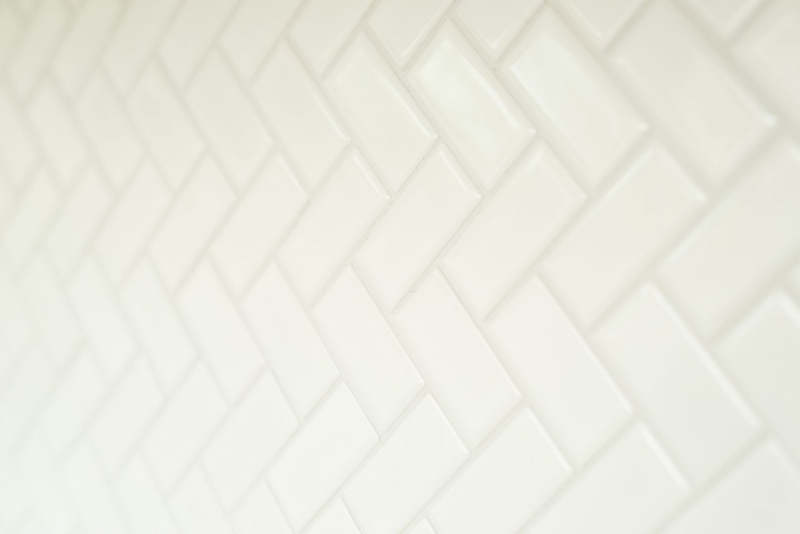 Hand-painted mosaic tile ceramic herringbone white matt bathtub cladding MOS24-CHB05WM_m