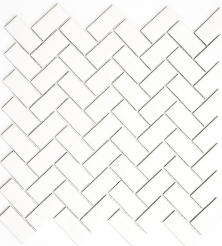 Hand-painted mosaic tile ceramic herringbone white matt bathtub cladding MOS24-CHB05WM_m