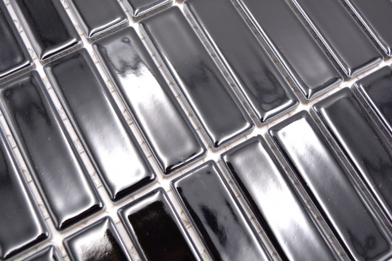 Hand-patterned mosaic tile ceramic rods black glossy shower splashback MOS24-0302_m