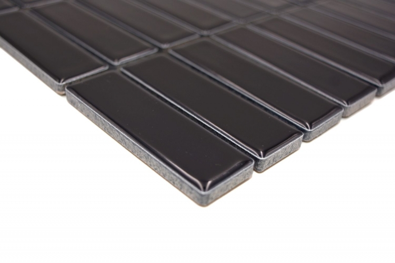 Hand-patterned mosaic tile ceramic rods black glossy shower splashback MOS24-0302_m
