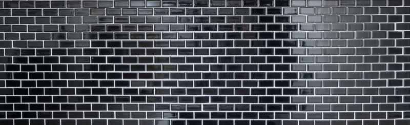 Hand-patterned mosaic tile ceramic brick black glossy kitchen splashback MOS24-4BG_m