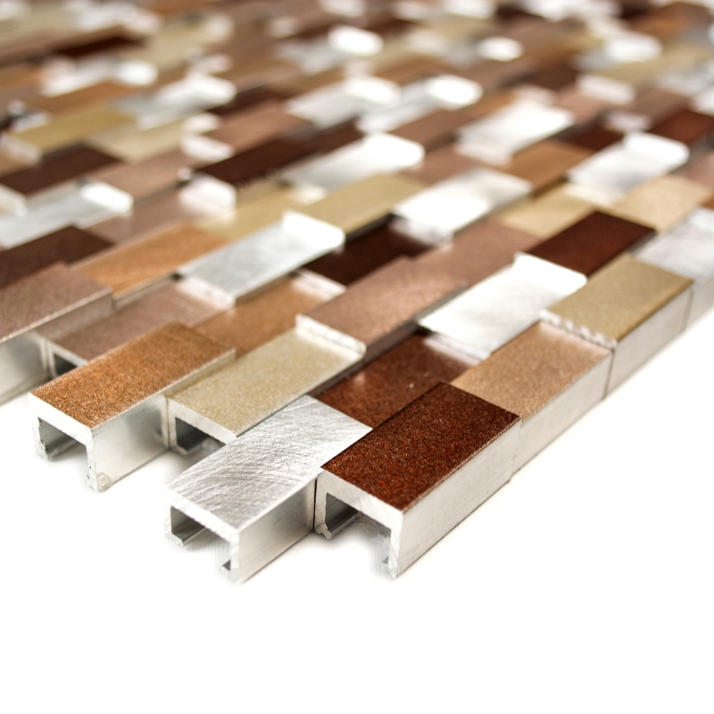 Hand sample mosaic tile aluminum brick aluminum 3D alu silver copper MOS49-0207_m