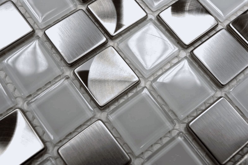Hand-painted mosaic tile Translucent stainless steel Glass mosaic Crystal steel white clear MOS129-0104_m