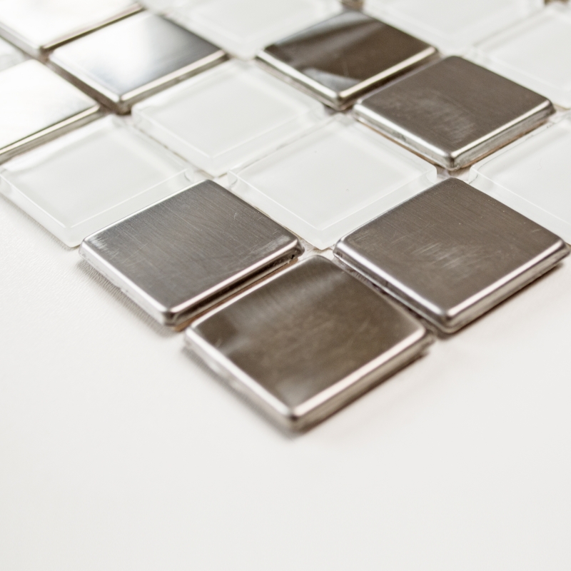 Hand-painted mosaic tile Translucent stainless steel Glass mosaic Crystal steel white clear MOS129-0104_m