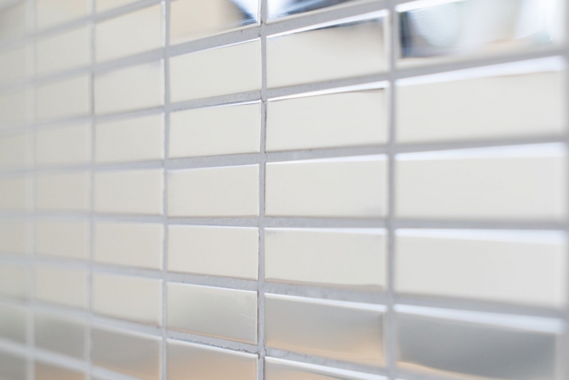 Hand sample mosaic tile stainless steel silver rectangle silver steel glossy MOS129-0215_m