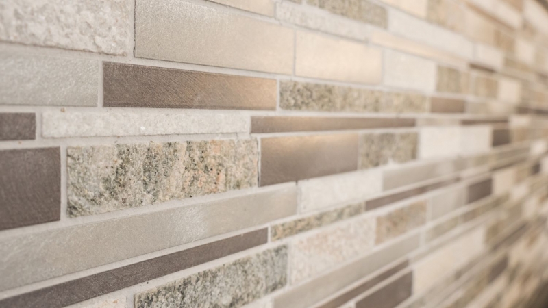 Hand pattern mosaic tile quartzite natural stone aluminum silver gray light beige composite MOS49-XSA535_m
