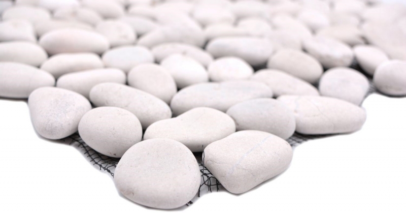 Hand-patterned mosaic tile river pebble stone pebble vaulted white cream MOS30-0102_m