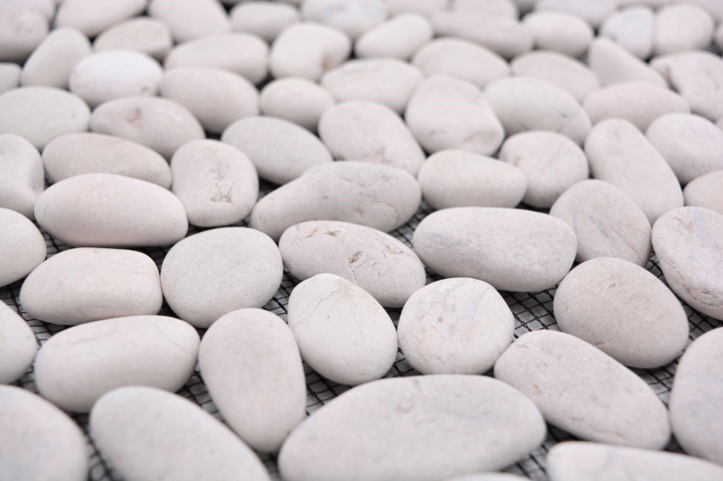 Hand-patterned mosaic tile river pebble stone pebble vaulted white cream MOS30-0102_m