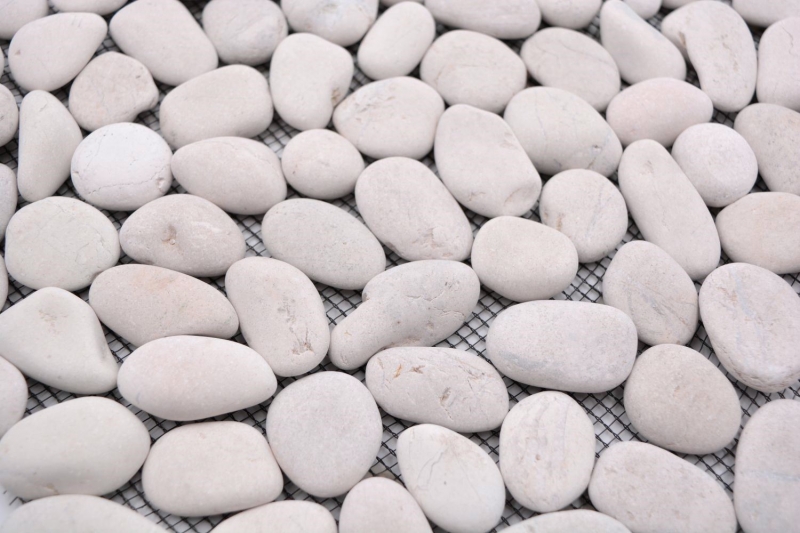 Hand-patterned mosaic tile river pebble stone pebble vaulted white cream MOS30-0102_m